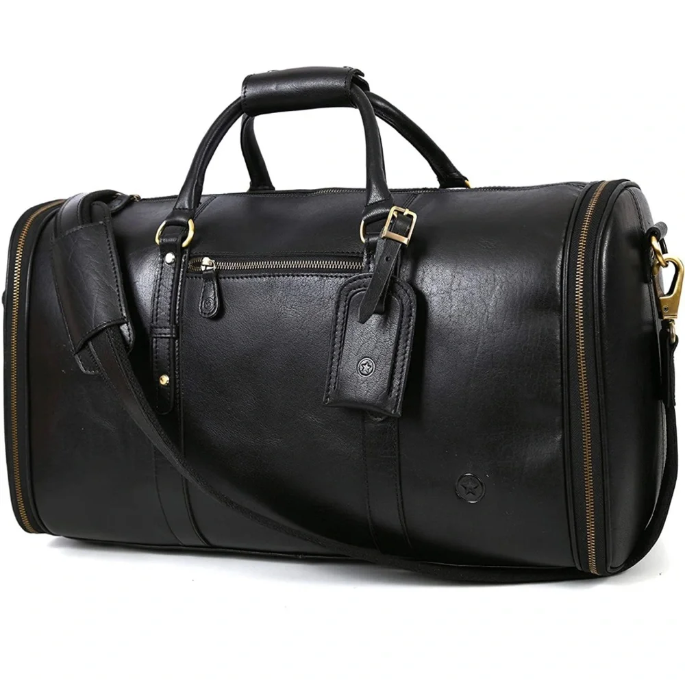 BRAND NEW EXTENDABLE REAL BUFFALO LEATHER DUFFLE TRAVEL OVERNIGHT BAG NWT - Picture 1 of 7